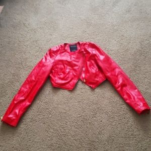 Therapy red crop faux leather jacket